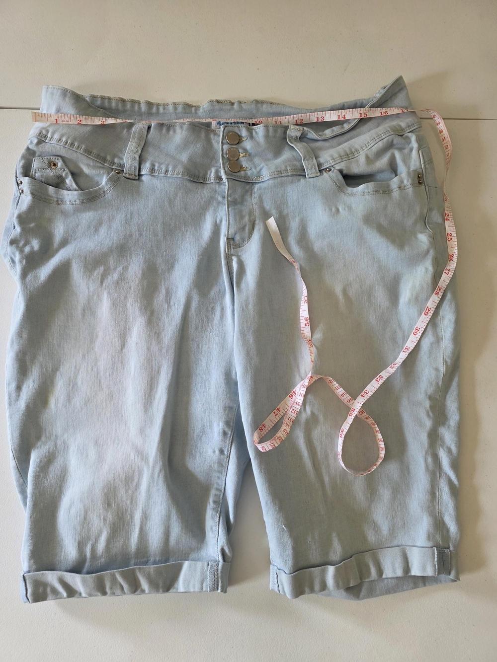 Light Wash Denim Bermuda Shorts for Women